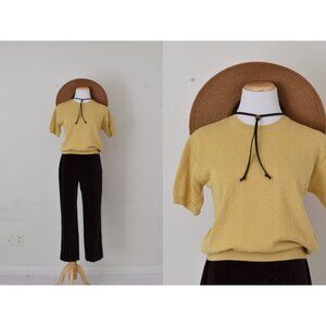 Vintage 90s Golden Yellow All cotton knit Sweater‎ top | size M